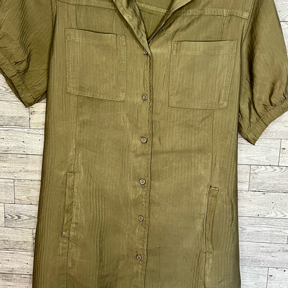 Dex Plus Olive Green Button Front Dress Belted w/Pockets - Size 1X - Picture 2 of 13